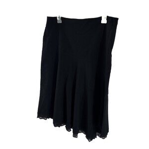 Bisou Bisou Womens Size 10 Skirt Black Flared Hem Lace Trim Midi Career Casual